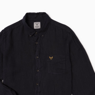 Regular Overdyed Linen Shirt - Dark Blue