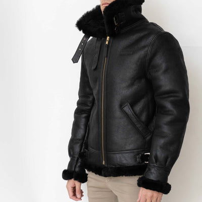 B3 Sheepskin Bomber Jacket - Black